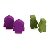Two purple and two green wooden meeples are arranged in two groups on a white background. Anteprima dell’immagine prodotto