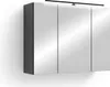 A modern, three-door mirrored cabinet with a dark gray frame, mounted on a white wall. Náhled obrázku produktu