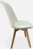A white, fluffy chair with wooden legs is shown against a white background. Produktbild-Vorschau