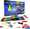 A boxed Mukikim Rock and Roll It - Rainbow Piano Kinder-Keyboard is displayed along with the rolled-out keyboard and accessories. Produktbild-Vorschau
