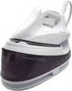A white and purple steam iron with a water tank, shown from a diagonal angle. Produktbild-Vorschau