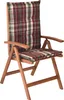 A wooden folding chair with a plaid cushion, shown against a white background. Produktbild-Vorschau
