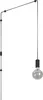 A black pendant light with a visible bulb, suspended from a wire attached to a wall mount. Náhľad obrázku produktu
