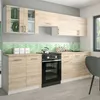 A modern kitchen with light brown cabinets, a green tiled backsplash, and a black oven. Náhľad obrázku produktu