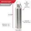 wenco Trinkflasche Edelstahl 1l / 1000ml isoliert und Produktbild-Vorschau 3