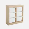 A wooden storage unit with six white bins, presented against a plain white background. Produktbild-Vorschau