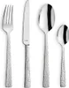 A set of four stainless steel cutlery pieces, including a fork, knife, tablespoon, and teaspoon, arranged on a white background. Anteprima dell’immagine prodotto