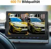 A monitor displaying two images of a yellow car, likely a backup camera display. Produktbild-Vorschau