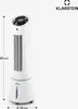 A white tower fan with dimensions indicated by measurement lines and labels. Produktbild-Vorschau