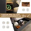 Collage of images showing a bed with storage, a bedside table with a wireless charger, and dimensions of a shelf. Anteprima dell’immagine prodotto