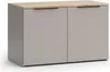 A front view of a two-door cabinet with a wooden top. Produktbild-Vorschau