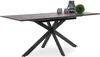 A rectangular dining table with a dark gray tabletop and black, star-shaped legs. Decorative items are placed on the table. Náhled obrázku produktu
