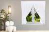 A white voile curtain with a decorative panel hangs in a window, with a modern chair and a bonsai tree in the foreground. Podgląd zdjęcia produktu