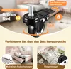 Close-up of a bed caster and two lifestyle shots of a pink bed. Náhled obrázku produktu