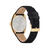 The back of a gold and black Adidas watch with a black leather strap. Podgląd zdjęcia produktu