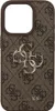 A close-up product shot of a brown Guess phone case with a repeating logo pattern and a large metallic Guess logo in the center. Podgląd zdjęcia produktu