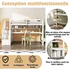 A collage of images showcasing a multifunctional loft bed with a desk and storage, highlighting its features and benefits. Produktbild-Vorschau