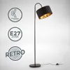 Stojacia lampa retro čierno-zlatá tkanina E27 zakrivená Náhľad obrázku produktu 1
