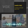A person in an apron is holding a walkie-talkie, with a graphic representation of sound waves and a microphone icon. Produktbild-Vorschau