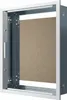 A white and gray metal recessed housing unit with a brown panel inside, shown from a three-quarter angle. Produktbild-Vorschau