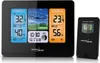 A black digital weather station with a wireless sensor next to it, displaying outdoor and indoor temperature, humidity, and weather forecast. Anteprima dell’immagine prodotto