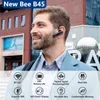 A man wearing a Bluetooth headset outdoors, with icons and text describing product features below. Náhled obrázku produktu