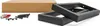 A cardboard box and mounting hardware are shown next to two black metal brackets. Produktbild-Vorschau