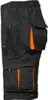 A close-up side view of black cargo shorts with orange accents. Produktbild-Vorschau