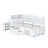 A white wooden bed frame with integrated shelving and storage drawers, shown against a white background. Anteprima dell’immagine prodotto