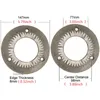 Two circular metal grinder burrs with measurement annotations. Voir les images du produit
