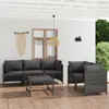 6-tlg. Garten-Lounge-Set mit Kissen Poly Rattan Grau Produktbild-Vorschau 2