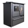 A dark gray wood-burning stove with a glass oven door and a storage drawer. Produktbild-Vorschau