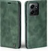 A green flip case for a smartphone is shown from the front and back. Produktbild-Vorschau