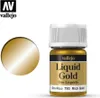 A bottle of Vallejo Liquid Metal Rich Gold paint is shown next to a swatch of the paint color. Podgląd zdjęcia produktu