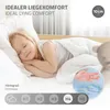 A young girl sleeping peacefully on a bed, with marketing text and graphics overlayed. Produktbild-Vorschau