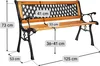 A diagram showing the dimensions of a wooden and metal garden bench. Podgląd zdjęcia produktu