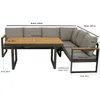 A diagram showing the dimensions of an outdoor sectional sofa and table set. Produktbild-Vorschau