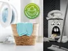 A split image showing a laundry basket with cleaning cloths on the left and a cartoon trash can overflowing with trash and money on the right. Anteprima dell’immagine prodotto