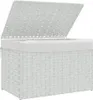 A white wicker laundry basket with its lid open, shown from a slightly elevated front-left angle. Voir les images du produit