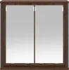 A front view of a brown wooden cabinet with two mirrored doors. Produktbild-Vorschau