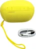 A yellow LG XBOOMGo PL2S Bluetooth speaker with its charging cable. Produktbild-Vorschau