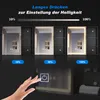 A hand touching a mirror with a power button icon, demonstrating light adjustment. Produktbild-Vorschau