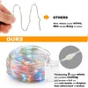 Comparison of two types of LED string lights, highlighting the durability and brightness of the product being advertised. Produktbild-Vorschau