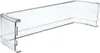 A clear plastic refrigerator door shelf or bin, viewed from an angle. Voir les images du produit