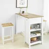 A white and wood bar table with shelves and a stool in a room. Produktbild-Vorschau