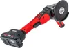 A red and black cordless angle grinder with a battery pack attached, shown against a white background. Náhled obrázku produktu
