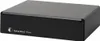 A black Pro-Ject Record Box E Phono preamplifier is shown from a slightly elevated front-side angle against a white background. Produktbild-Vorschau