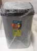 A gray trash can wrapped in plastic, with labels on the front. Náhľad obrázku produktu