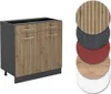 A kitchen base cabinet with different material options shown as circles on the right. Podgląd zdjęcia produktu