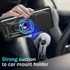 A hand holding a phone case with a magnetic ring stand, about to attach it to a car mount holder. Voir les images du produit